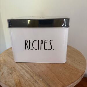 Rae Dunn RECIPES Tin - White with Black Lid